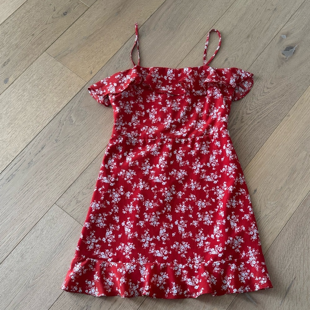 Acoa Ruffled Floral Red Dress Small - Picture 2 of 8